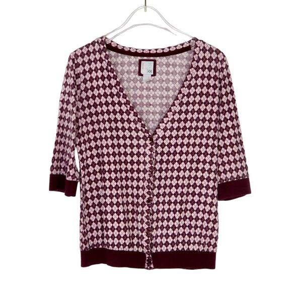 Old Navy Y2k Vintage Argyle Plaid Purple Cardigan Sweater XS Cute Coquette Retro - Picture 4 of 7
